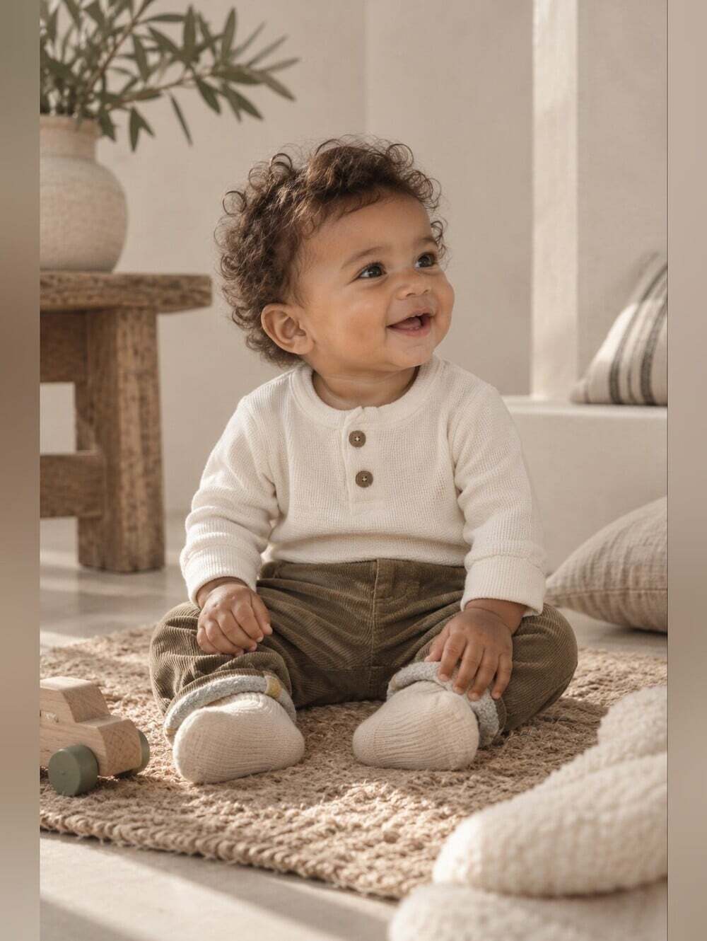 Rise Little Earthling Baby 6-9M Waffle Henley Shirt Corduroy Pants Set